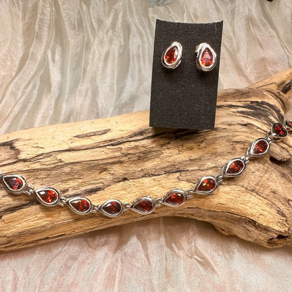 Garnet Sterling Silver Bracelet and Earrings